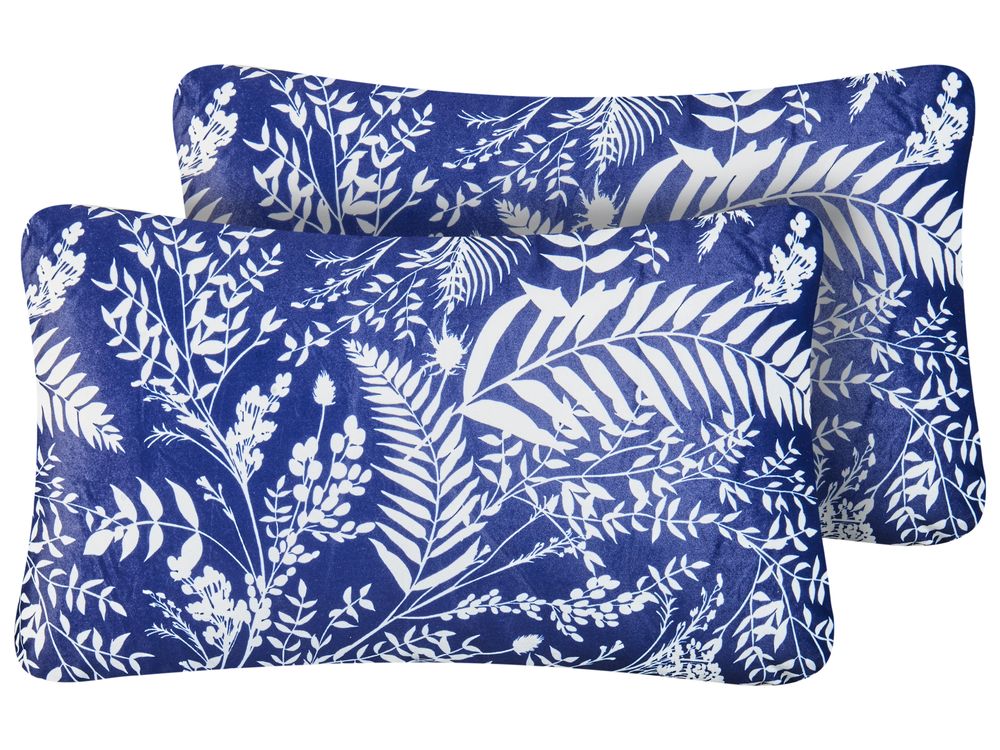 Set of 2 Outdoor Cushions GLIMMER Plant Pattern 30 x 50 cm Blue