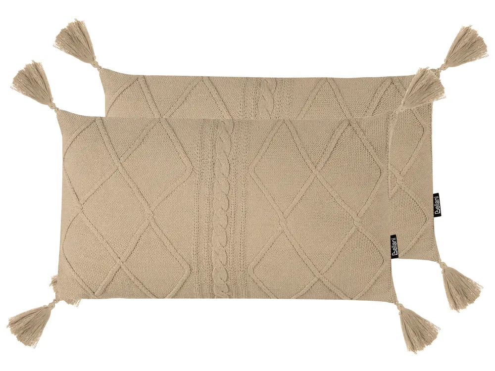 Set of 2 Decorative Cushions CAESIA 30 x 50 cm Cotton Beige Solid