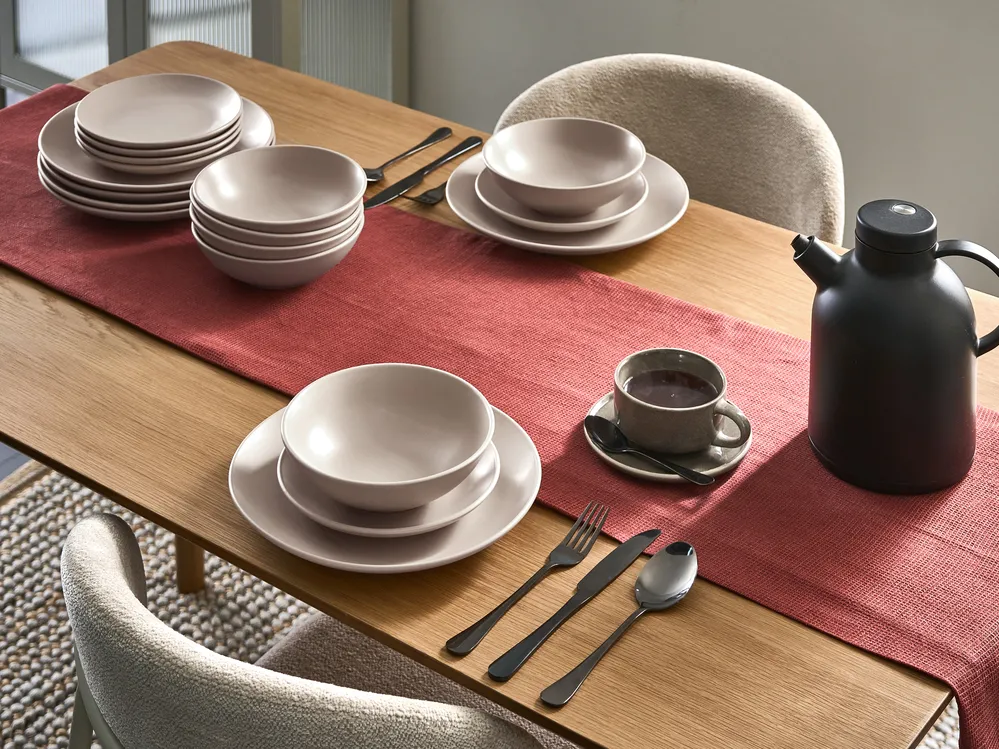 Set of 18 Dinnerware VIVANI Stoneware Light Beige
