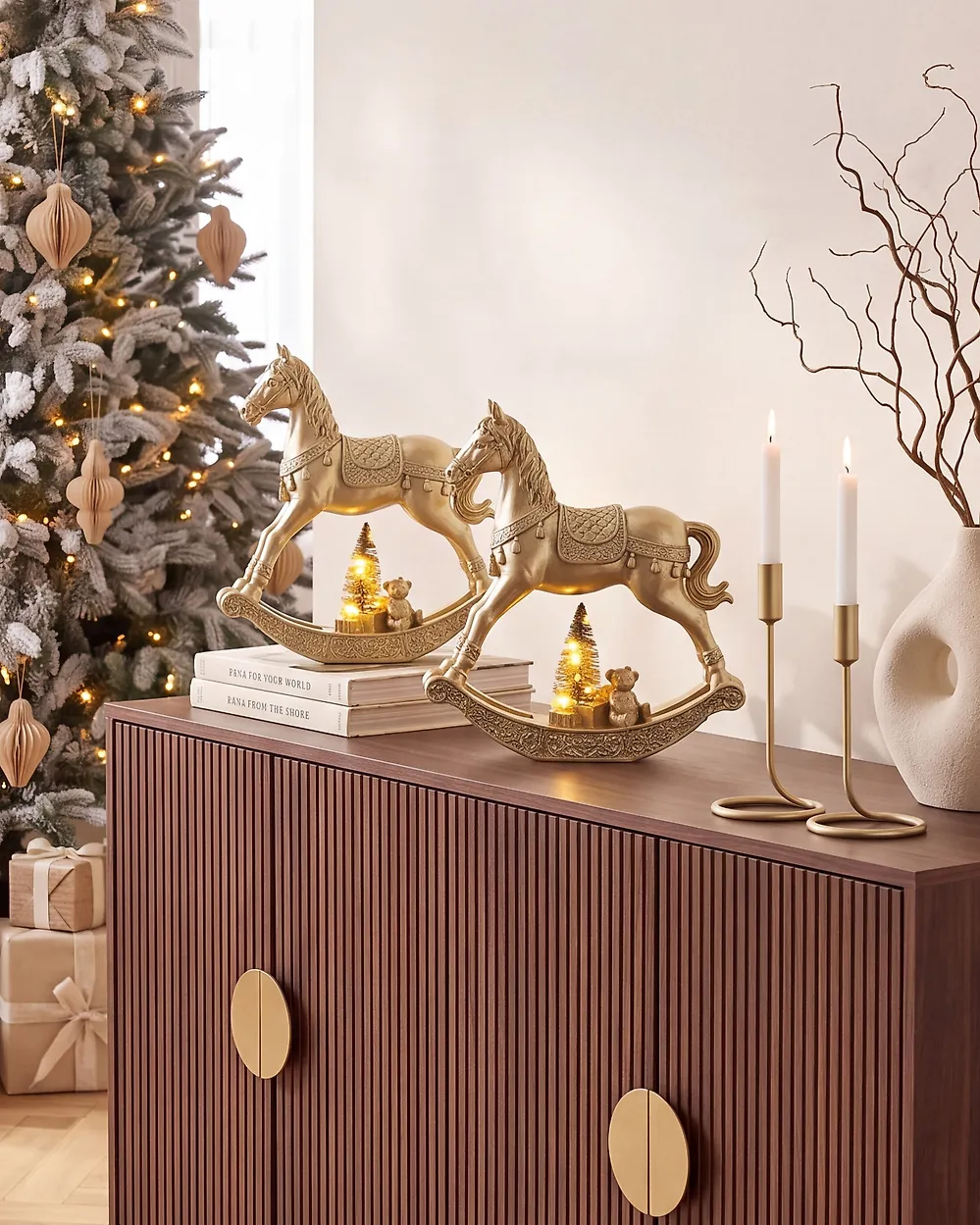 Set of 2 Christmas Decorations LED YPPARI 30 cm Gold