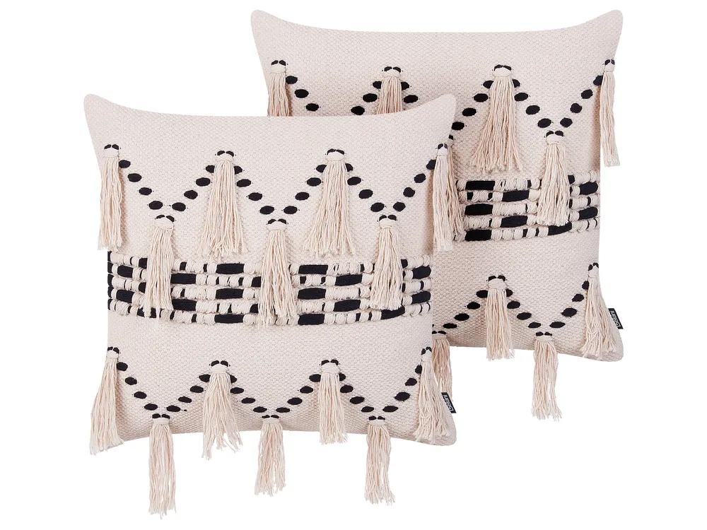 Set of 2 Decorative Cushions THONDI 45 x 45 cm Cotton Beige Striped
