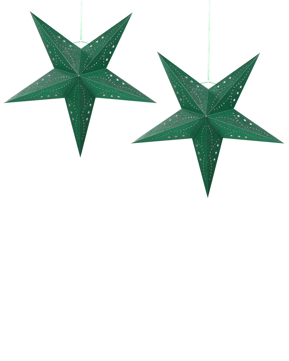 Set of 2 Hanging Decorations LED MOTTI 60 cm Star Emerald Green