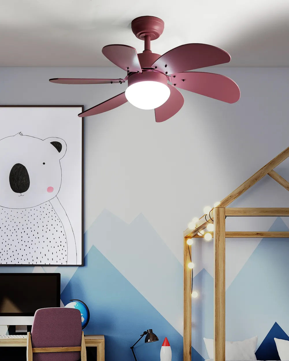 Ceiling Fan with Light LOGAR with Remote LED Pink_982256