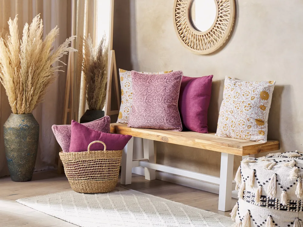 Set of 2 Decorative Cushions ROMNEYA 45 x 45 cm Velvet Pink Floral Pattern