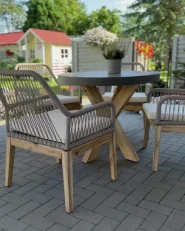 Garden Dining Set 4 Seater OLBIA with Cushions Concrete Beige_1018201