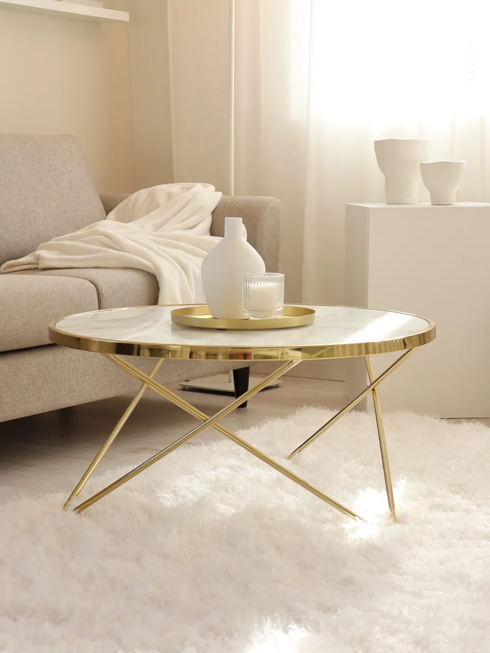 Coffee Table MERIDIAN Tempered Glass Marble/ Gold_829078