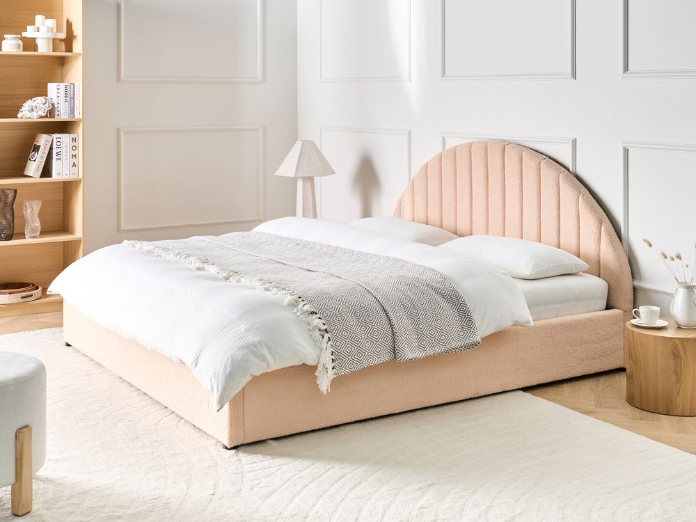 Seng med oppbevaring CHADENET Bouclé Ferskenrosa 180 x 200 cm