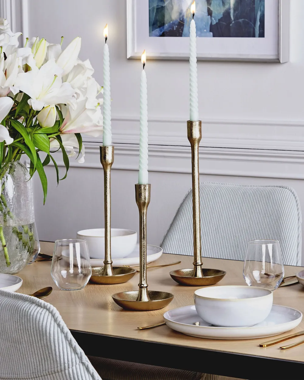 Set of 3 Candle Holders LIWUNG 27/33/38 cm Metal Gold