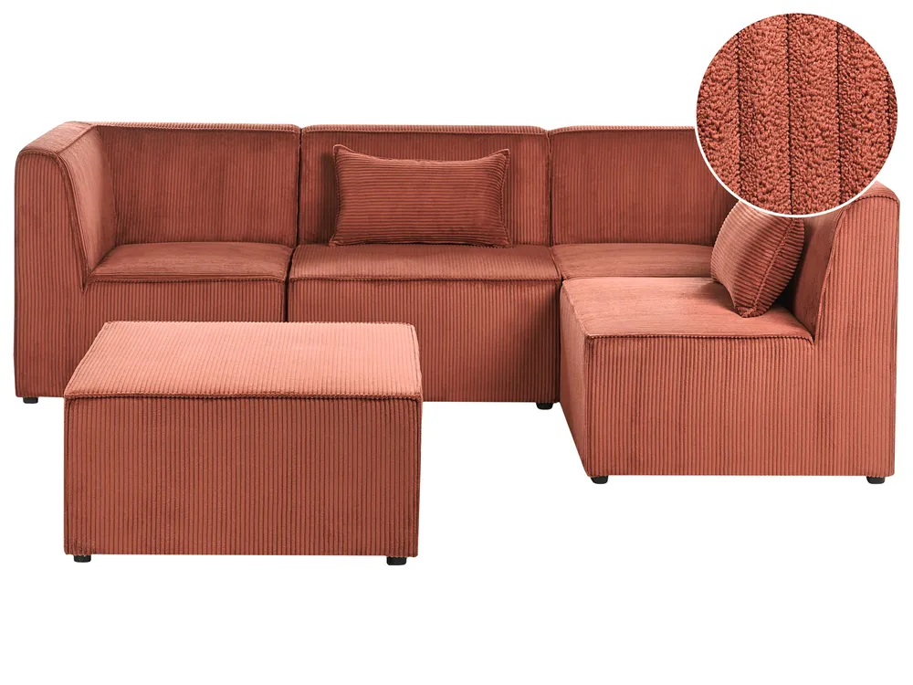 Modular Corner Sofa 4 Seater LEMVIG with Ottoman Corduroy Golden Brown Left Hand