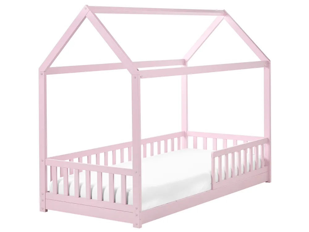 Kids Bed House Pine Wood COSSAYE 90 x 200 cm (EU Single) Pastel Pink