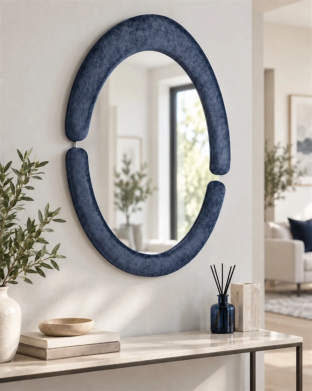 Väggspegel MASSAY 53 cm 90 cm Sammet Mörkblå_1183998