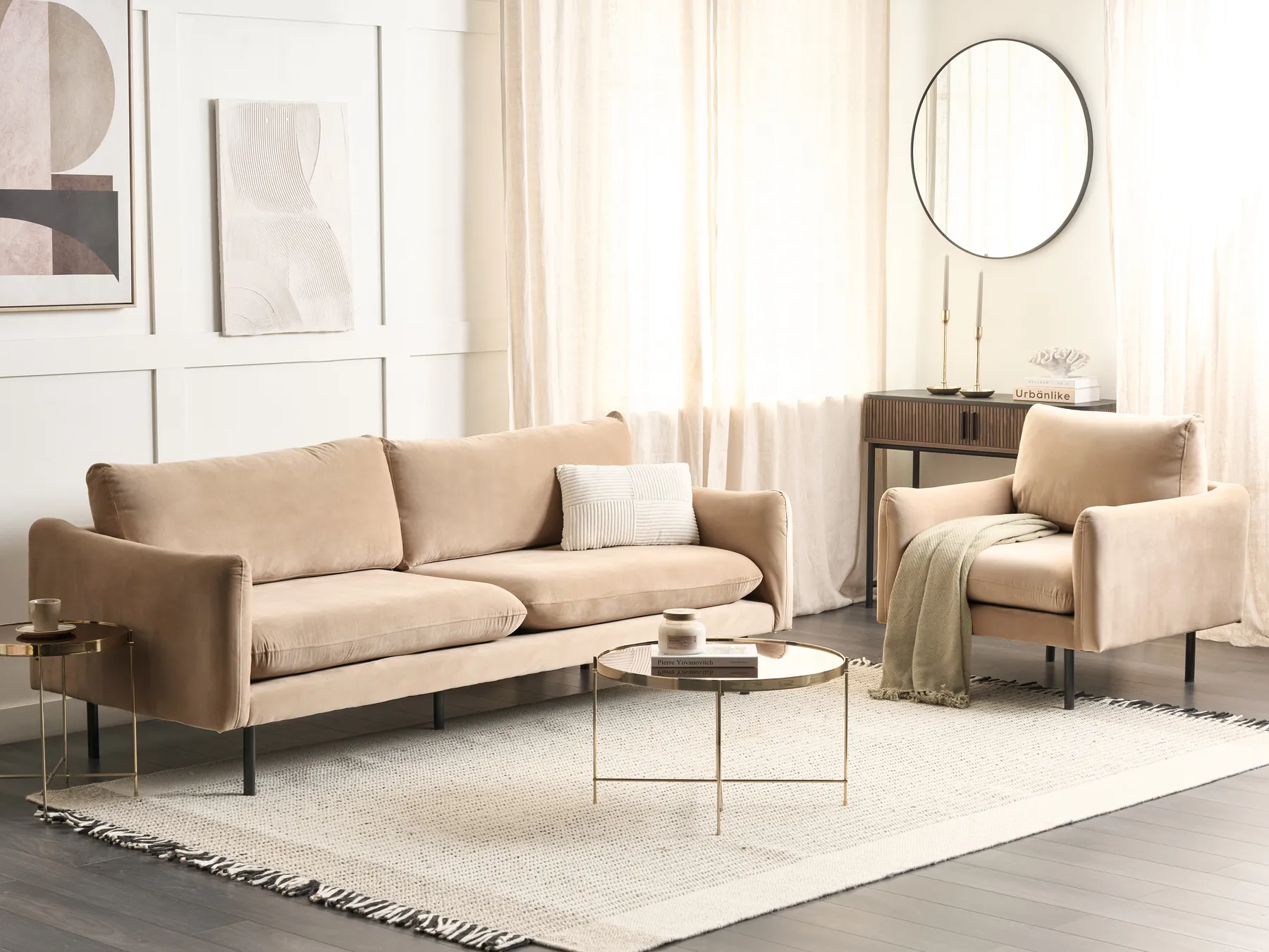 Living Room Set 4 Seater VINTERBRO Velvet Beige_897443