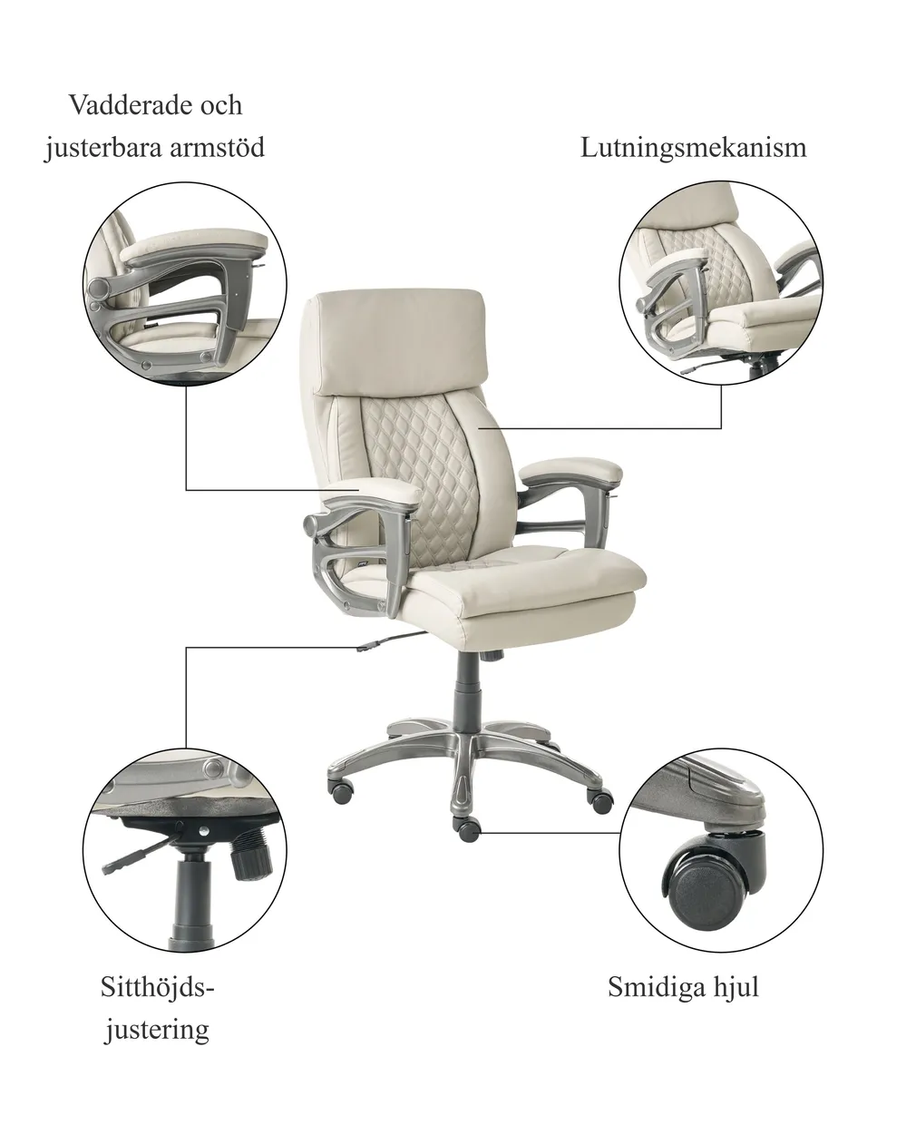 Kontorsfåtölj GALLANT Konstläder Beige_995385
