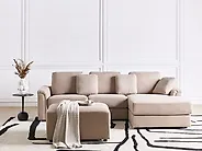 Corner Sofa KOHLO with Ottoman Fabric Taupe Left Hand_1183587