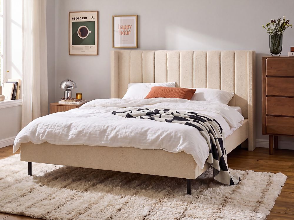 Säng med lamellram Bouclé VILLETTE 160 x 200 cm Beige