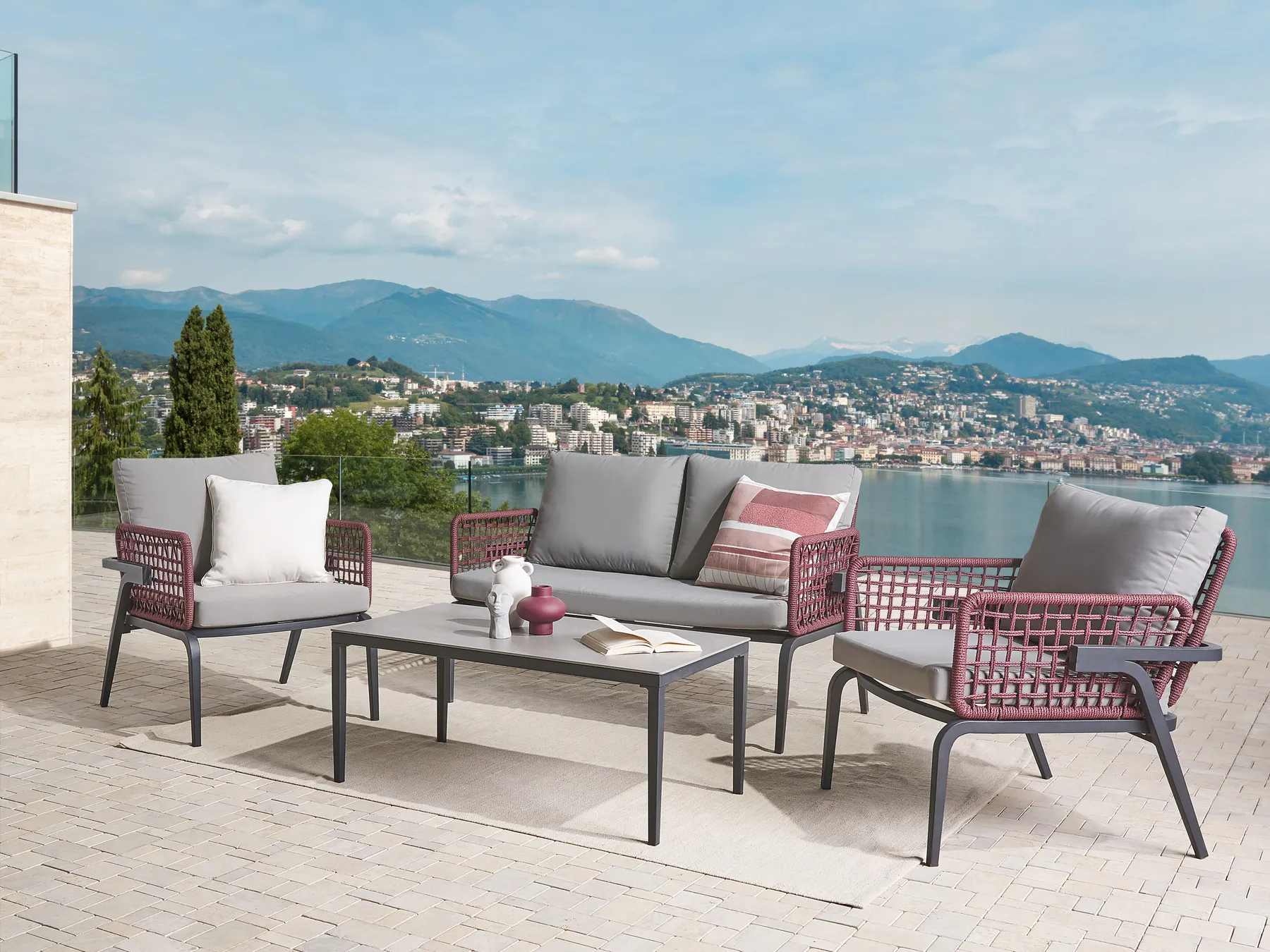 Garden Lounge Set with Table 4 Seater SCIACCA Metal Grey_825646