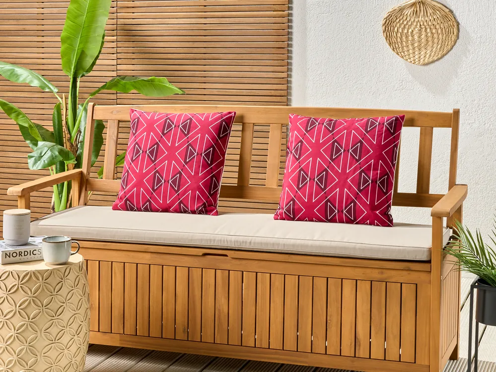 Set of 2 Outdoor Cushions MEZZANO Geometric Pattern 45 x 45 cm Pink_894825