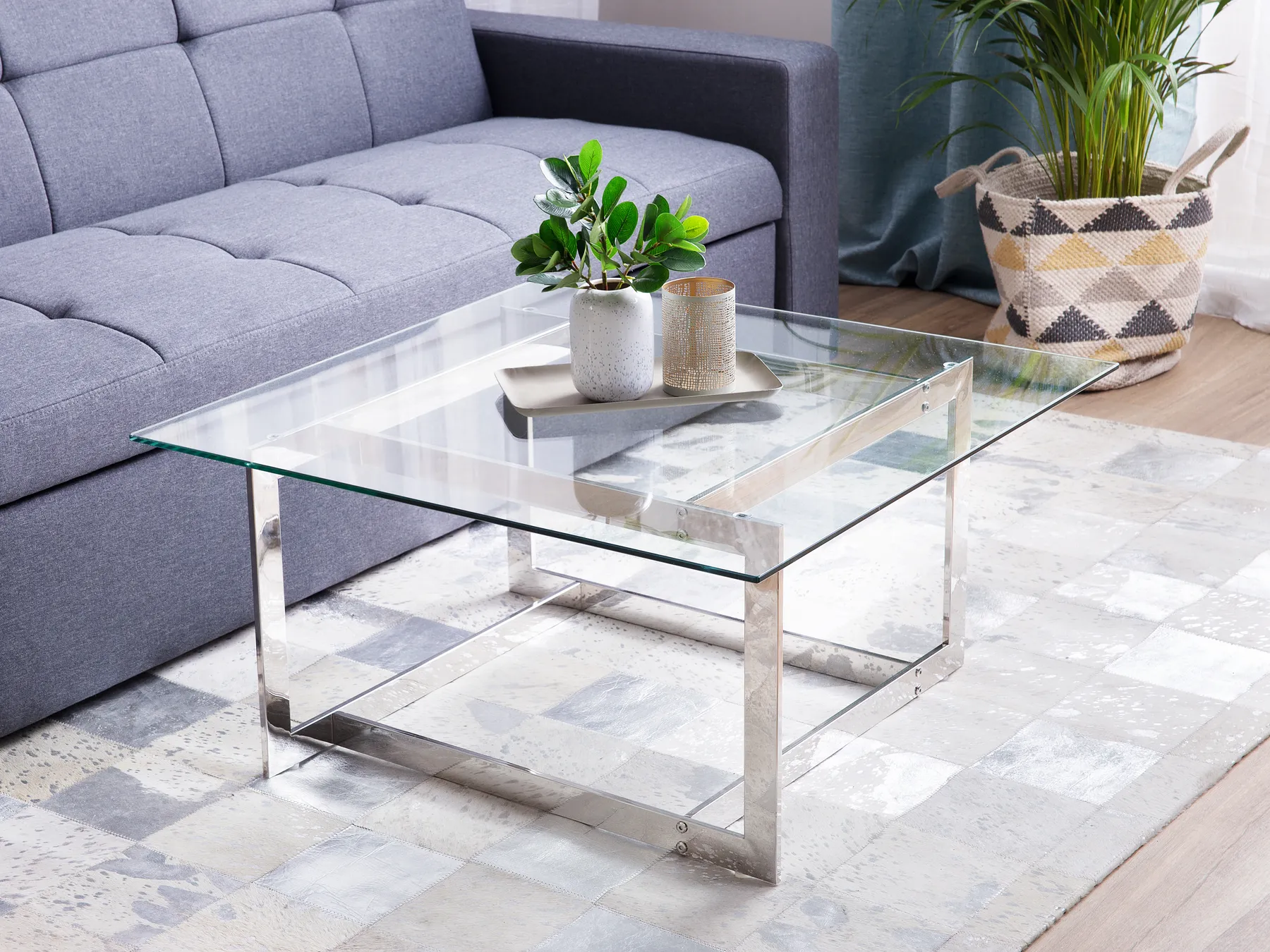 Coffee Table CRYSTAL Tempered Glass Silver_733176