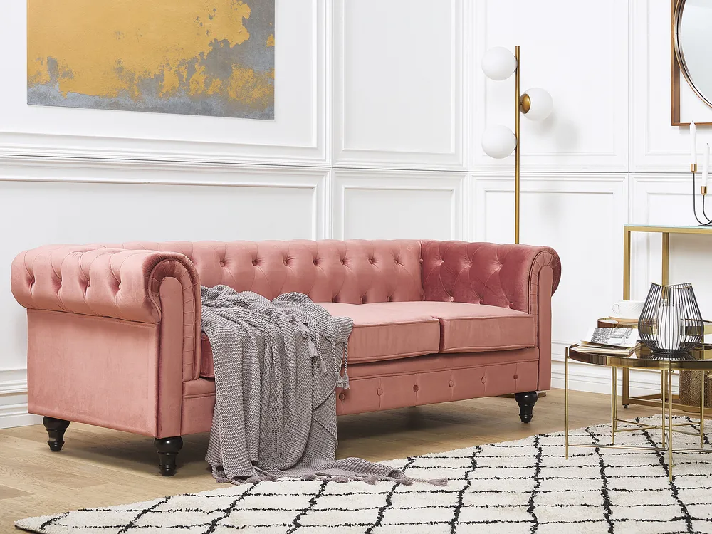Soffa 3-sits CHESTERFIELD Sammet Rosa