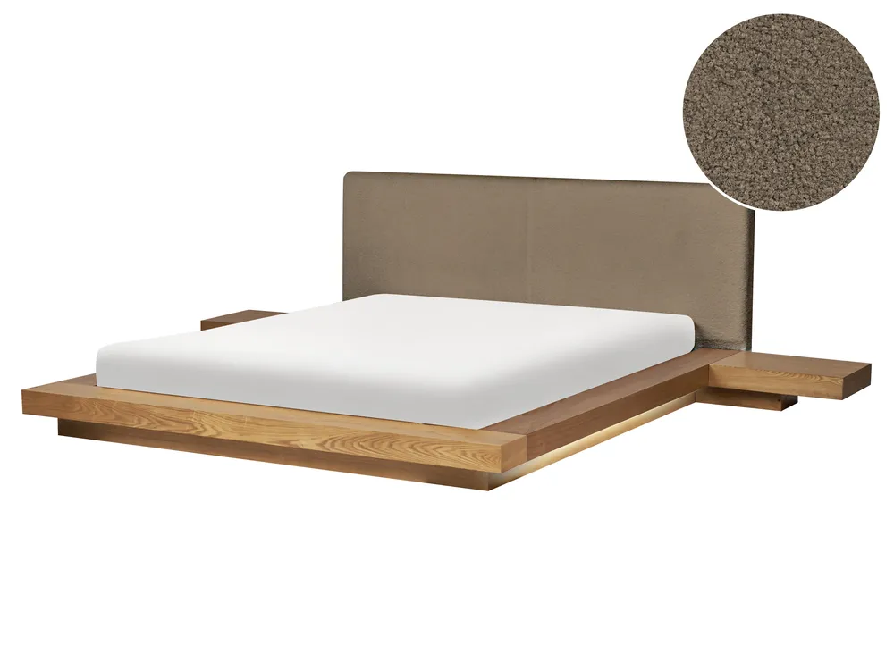 Bed with LED Boucle ZEN 160 x 200 cm (EU King Size) Natural Ash Wood