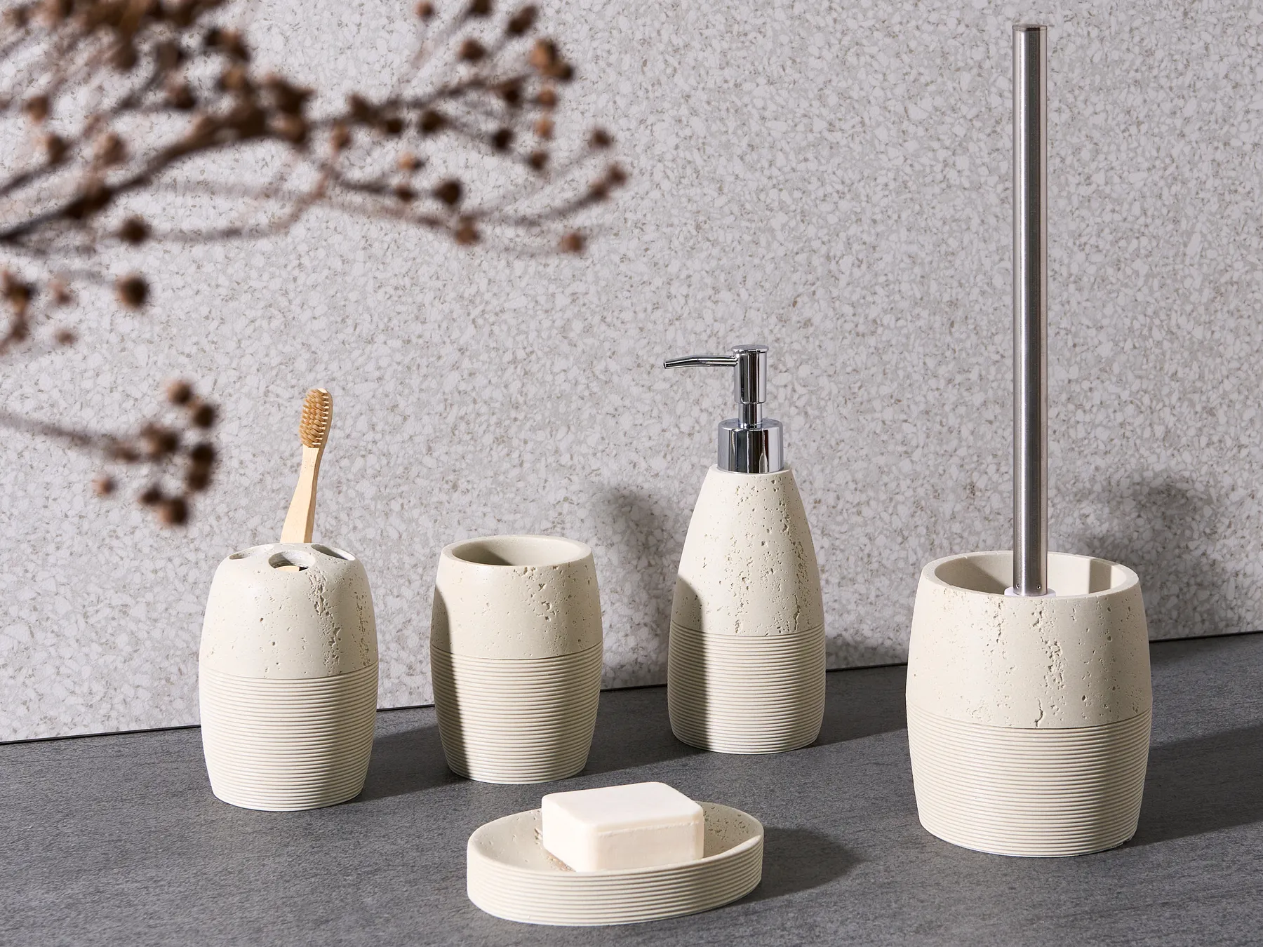 5-Piece Bathroom Accessories Set YARAPA Light Beige_996847