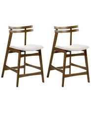 Set med 2 barstolar CYNTHIANA Trä Brun/ Ljusbeige_1060378