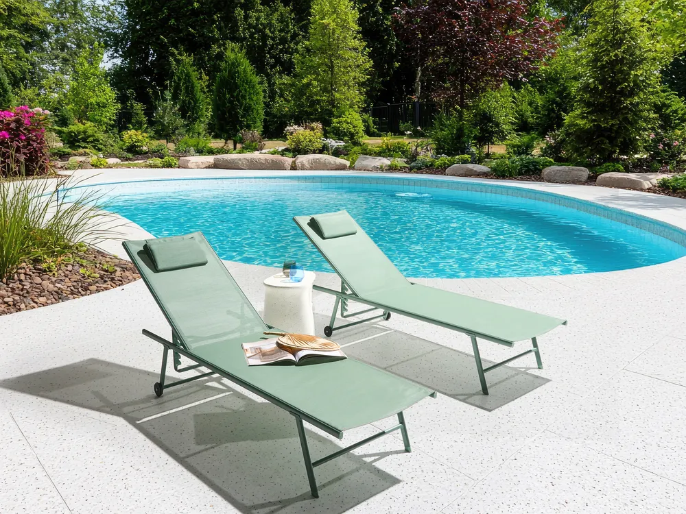 Set of 2 Sun Loungers SORONI Reclining Metal Light Green