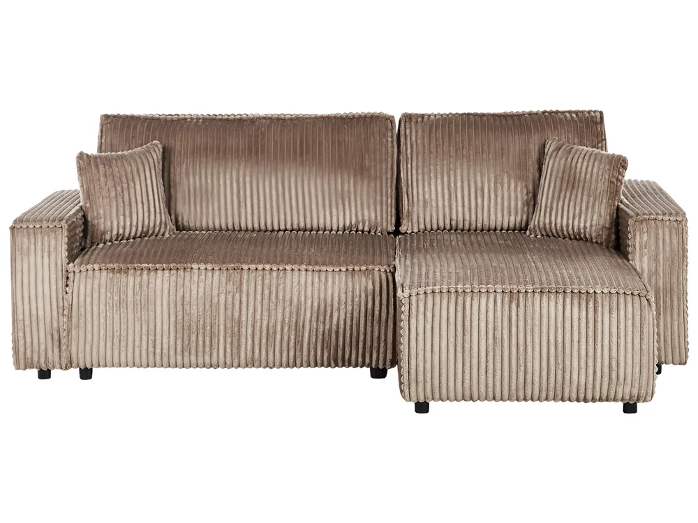 Corner Sofa Bed 3 Seater ABACKA with Storage Corduroy Light Brown Left Hand_969972