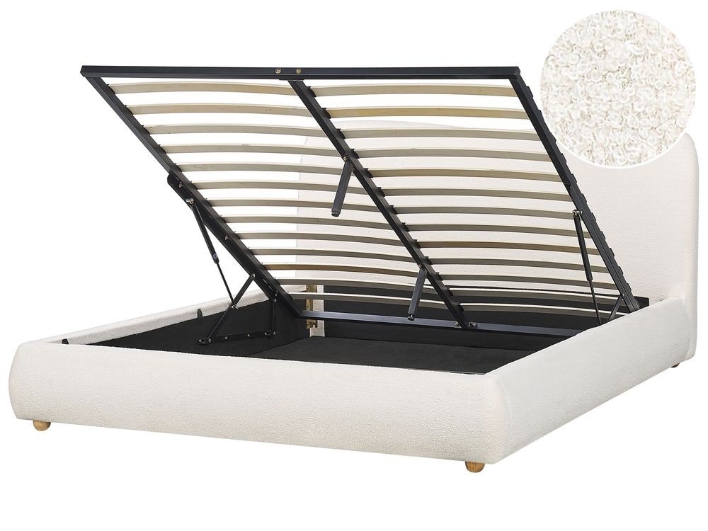 Ottoman Bed BLAGNAC Boucle Off-White 160 x 200 cm (EU King Size)