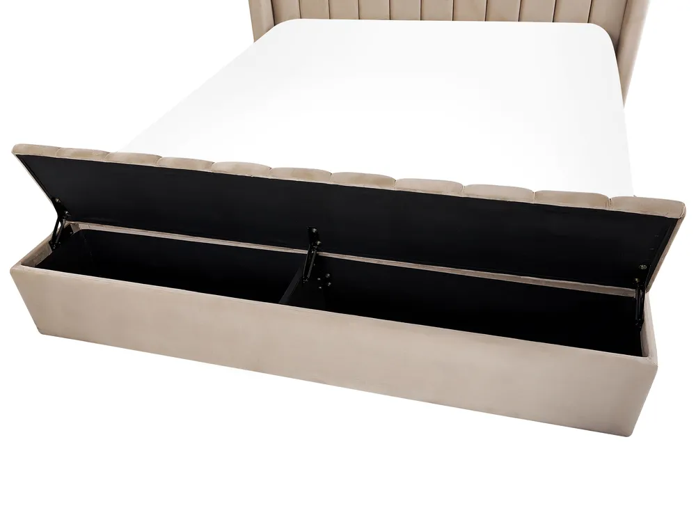 Säng med förvaringsbänk NOYERS Sammet Beige 160 x 200 cm_834520