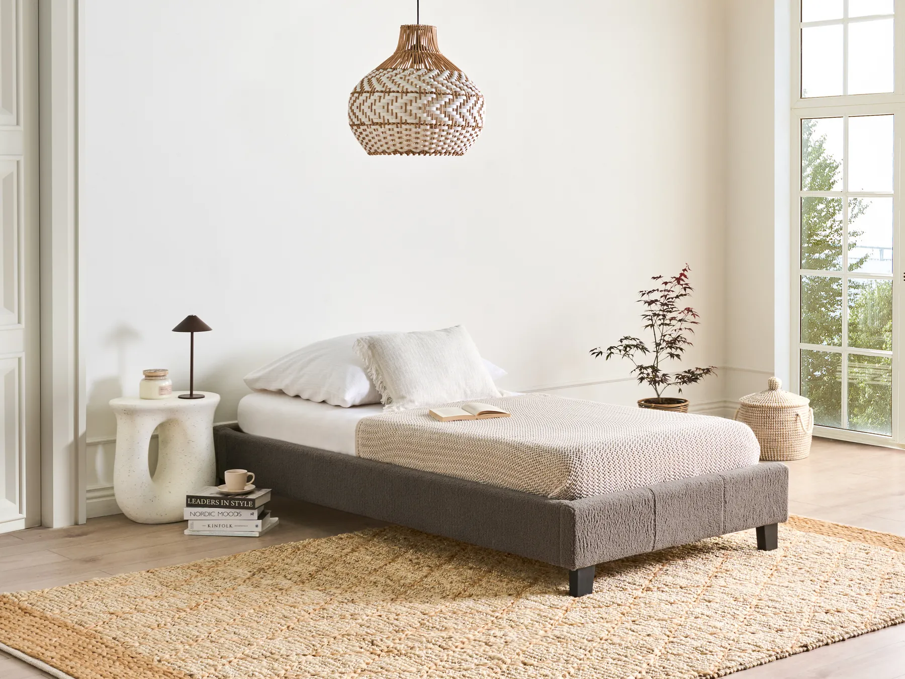 Bed without Headboard Boucle ROANNE 90 x 200 cm (EU Single) Taupe_995476