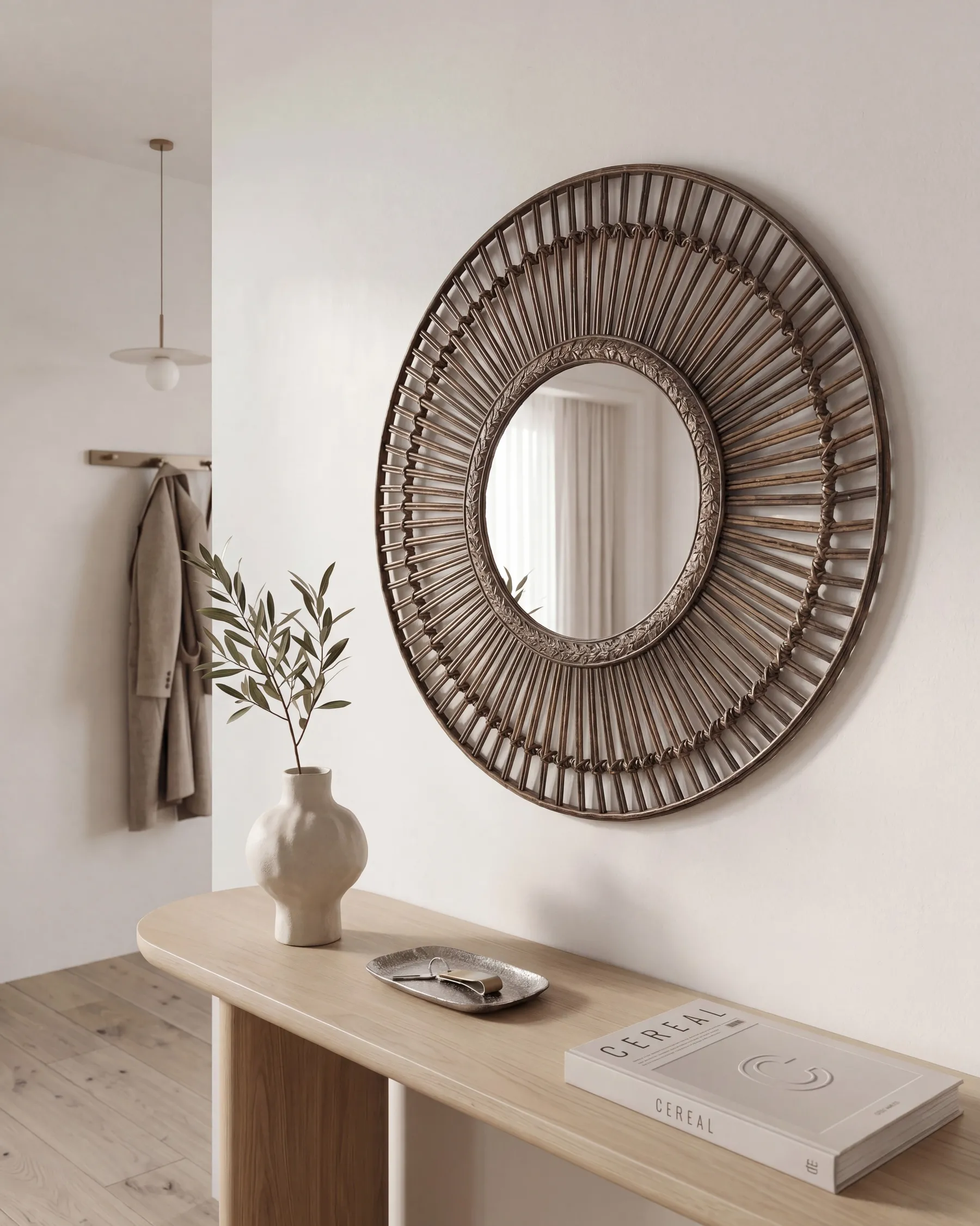 Wall Mirror BLASITO 66 cm 66 cm Bamboo Brown_807507