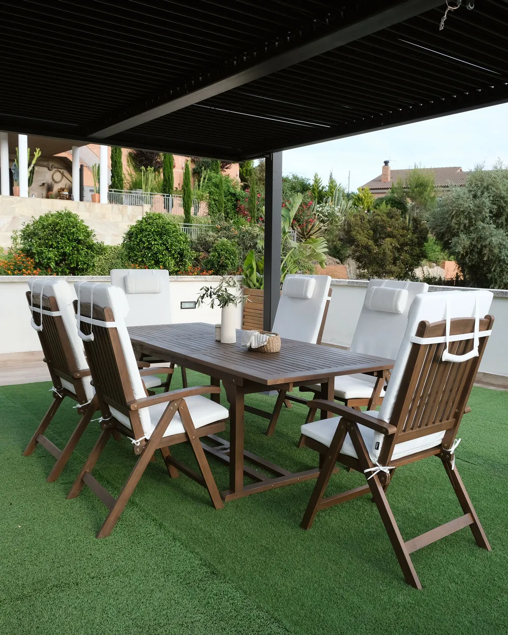 Garden Dining Set 6 Seater AMANTEA PREMIUM Acacia Wood Off-White_1151735