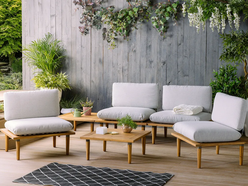 Garden Lounge Set with Table 4 Seater FRASCATI Modular Certified Acacia Wood Light Grey