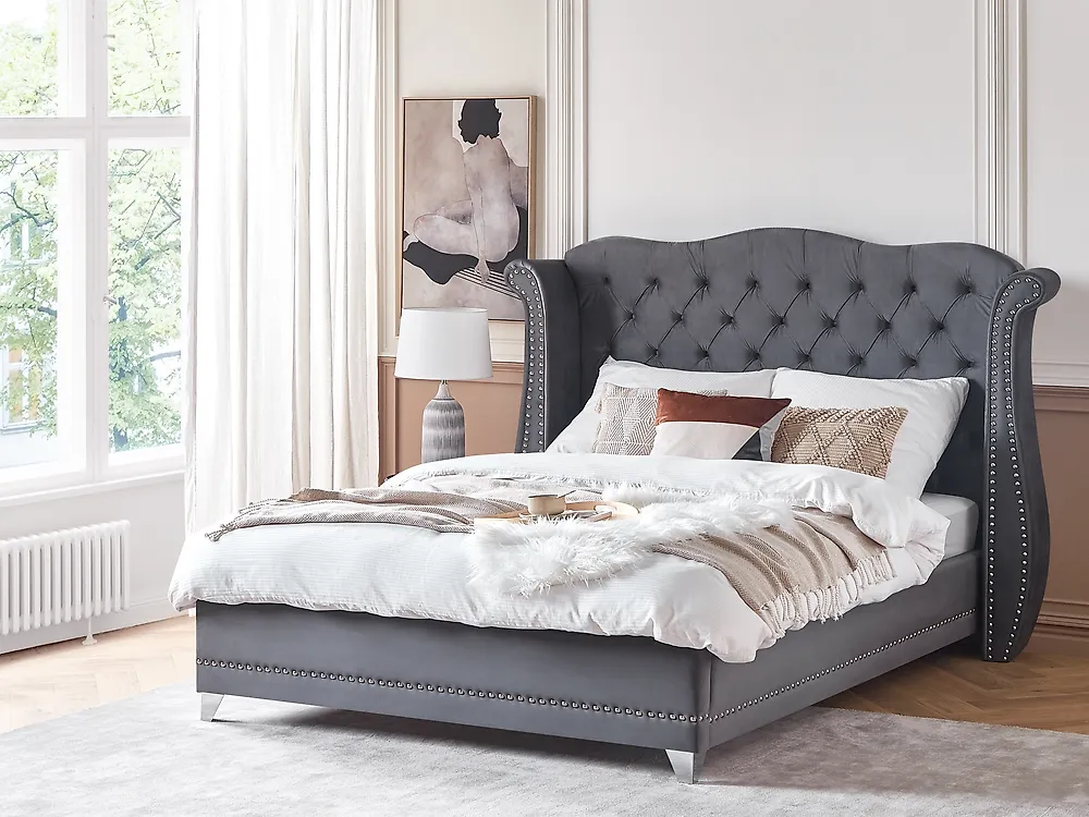 Bed Velvet AYETTE 180 x 200 cm (EU Super King) Grey_1171321