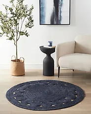 Matto KOYUNLU Tummansininen ø 120 cm Juutti_1182705