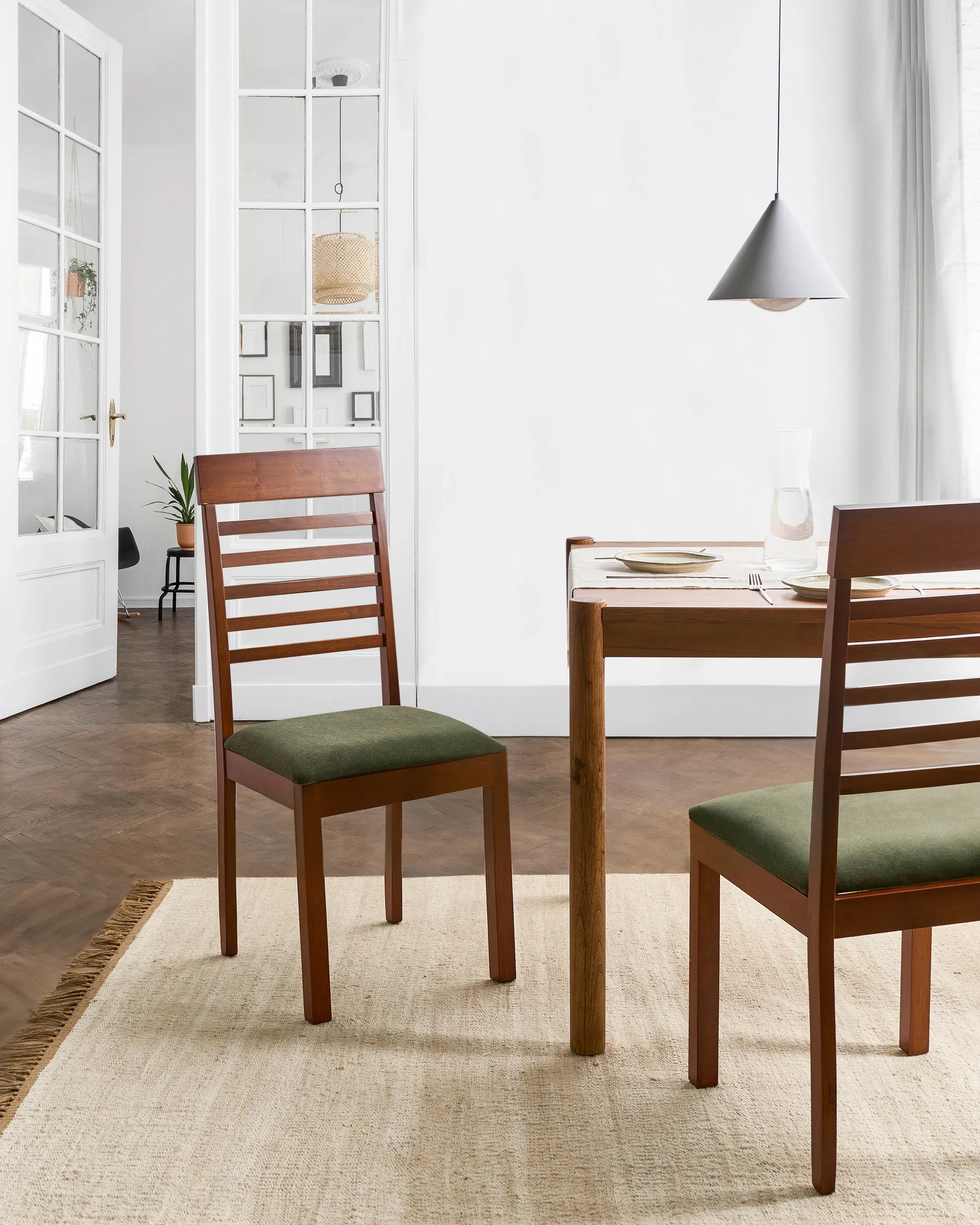 Set of 2 Dining Chairs ORTLEY Wood Dark Brown/ Green_1010667