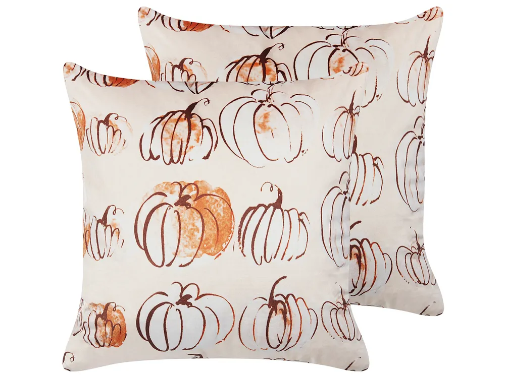 Set of 2 Decorative Cushions CUCURBITA 45 x 45 cm Velvet Beige Plant Pattern