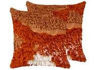 Set of 2 Decorative Cushions SAGENIA 45 x 45 cm Cotton Orange Abstract Pattern_940085