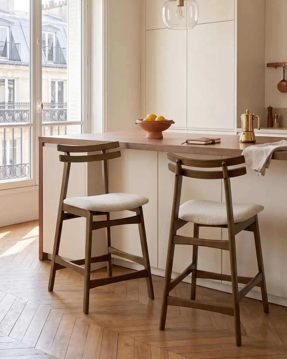 Set of 2 Bar Chairs CYNTHIANA Wood Brown/ Off-White