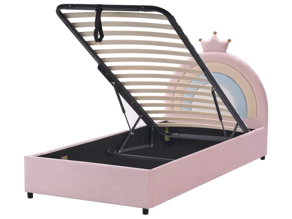 Kids Ottoman Bed GRISETOT Velvet Pink 90 x 200 cm (EU Single)