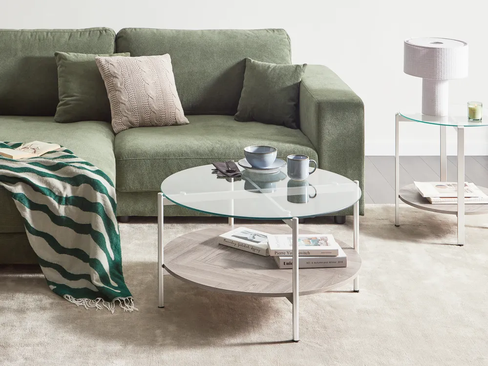 Coffee Table LOVELL Tempered Glass Silver