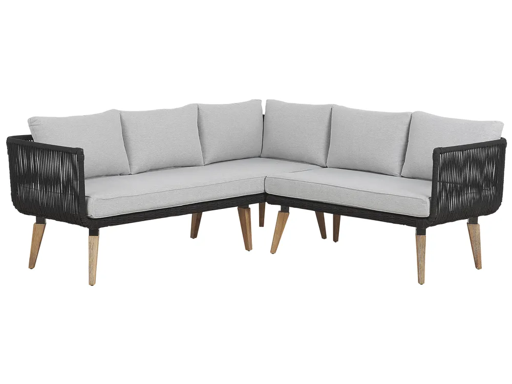 Garden Corner Sofa with Table 5 Seater ALCAMO Acacia Wood Black Left Hand_764949