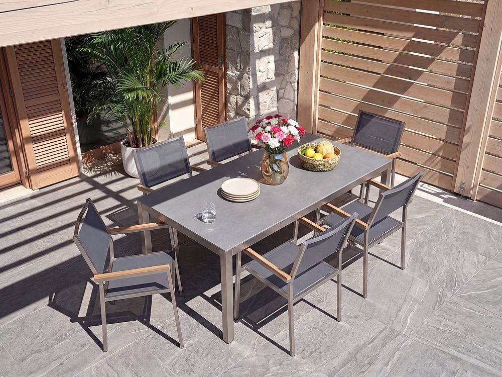 Garden Dining Table GROSSETO 180 cm 90 cm Granite Polished Grey