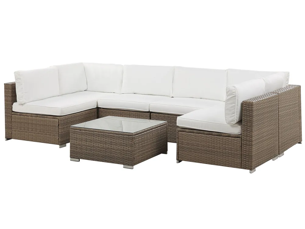 Garden Corner Sofa with Table 6 Seater BELVEDERE PE Rattan White_777781