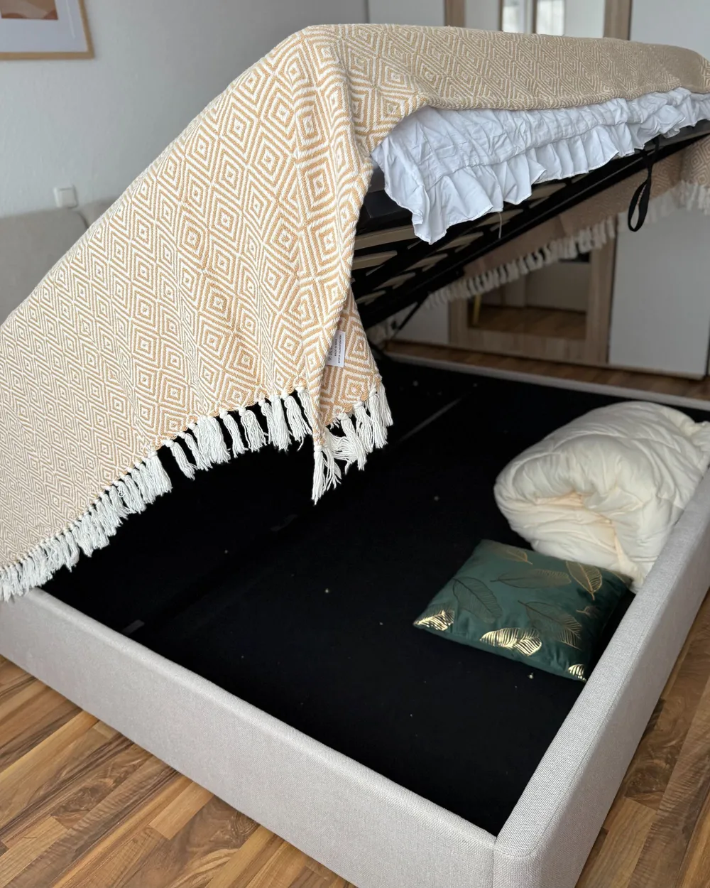 Ottoman Bed ARBOIS Fabric Beige 180 x 200 cm (EU Super King)_1047926