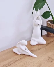 Set of 3 Figurines Hare BREST Ceramic White_920612