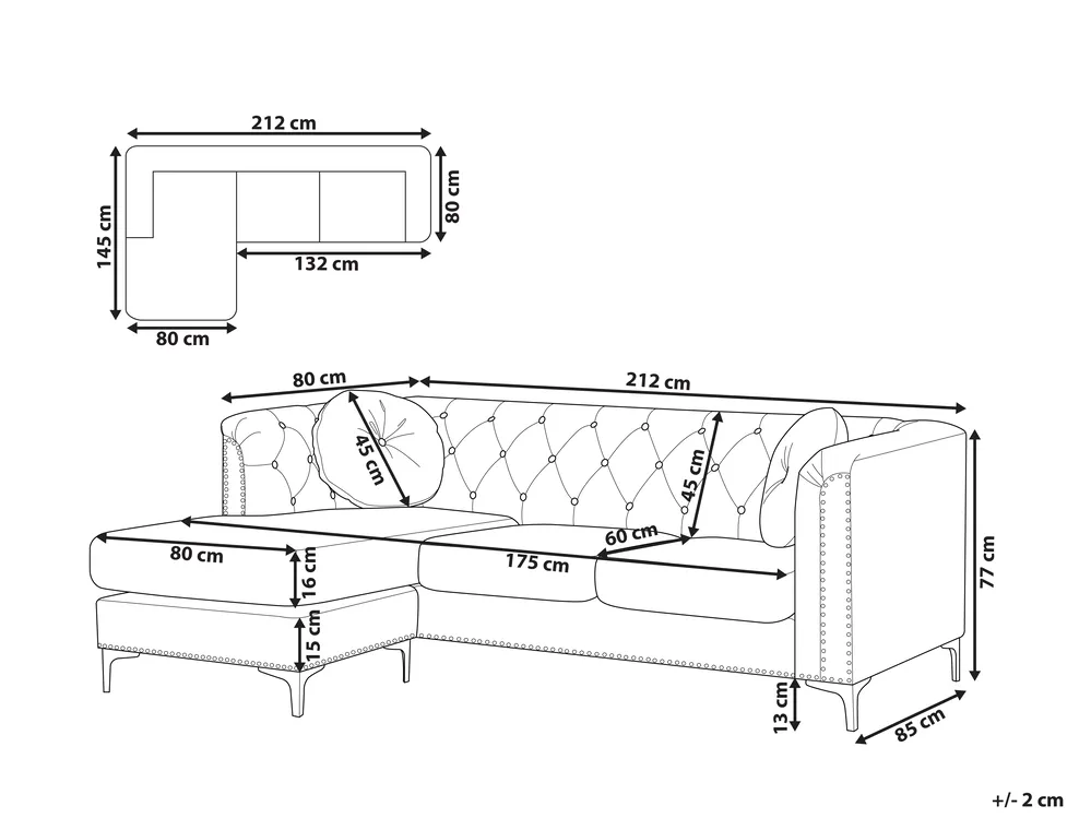 Corner Sofa 3 Seater FLEN Velvet Grey Right Hand_767589
