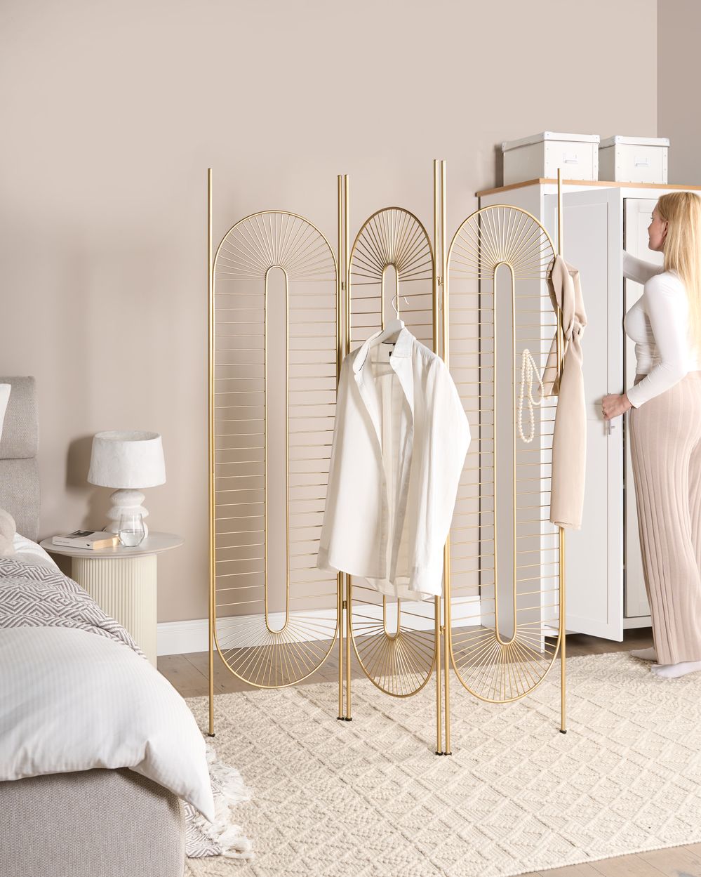 3 Panel Room Divider NOALE 135 cm 170 cm Gold