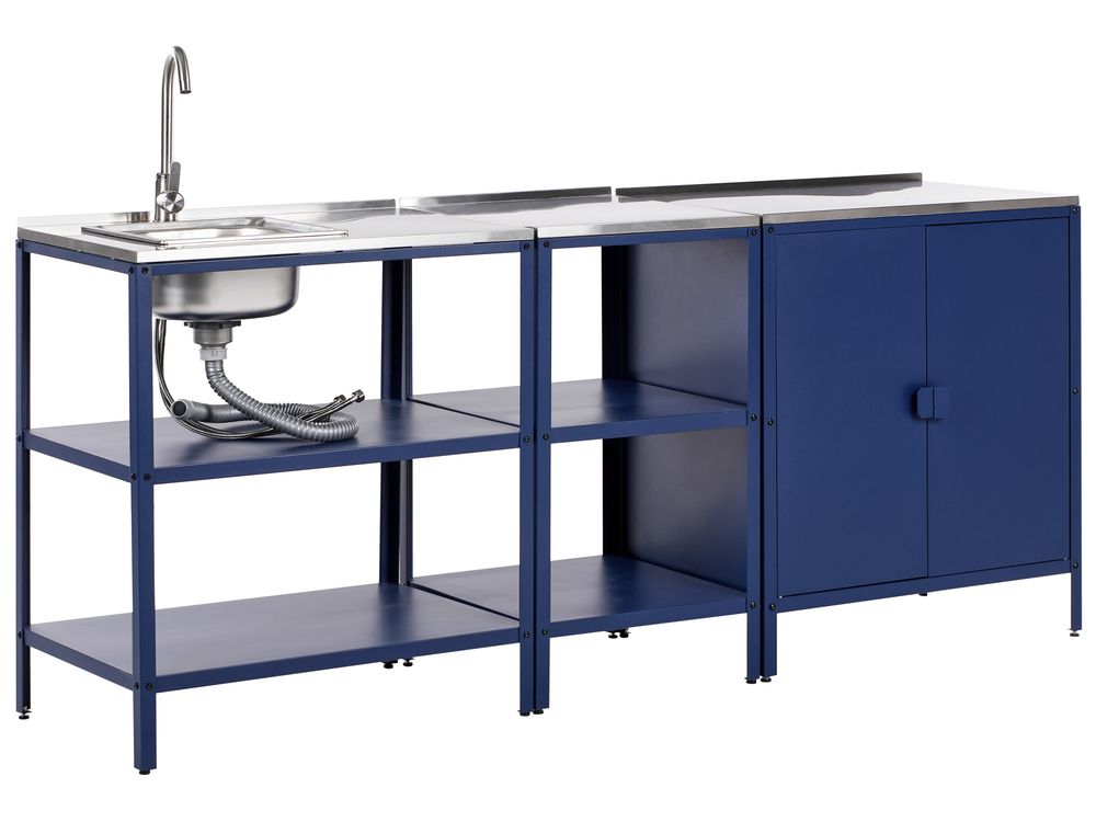 3 Piece Outdoor Kitchen Set with Sink VILAMA Blue Metal